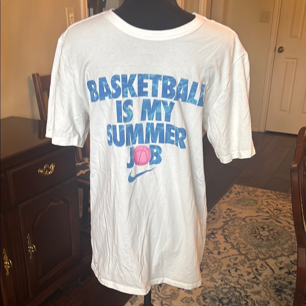 Nike White Tee with Blue and Pink Basketball Graphic